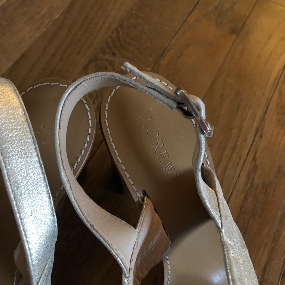 Sz 9 JCrew Gold Wood Square Block Heel Sandals - Picture 4 of 6